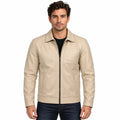 Beige Leather Harrington Jacket
