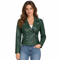 Womens Ninfa Green Real Leather Motorcycle Jacket
